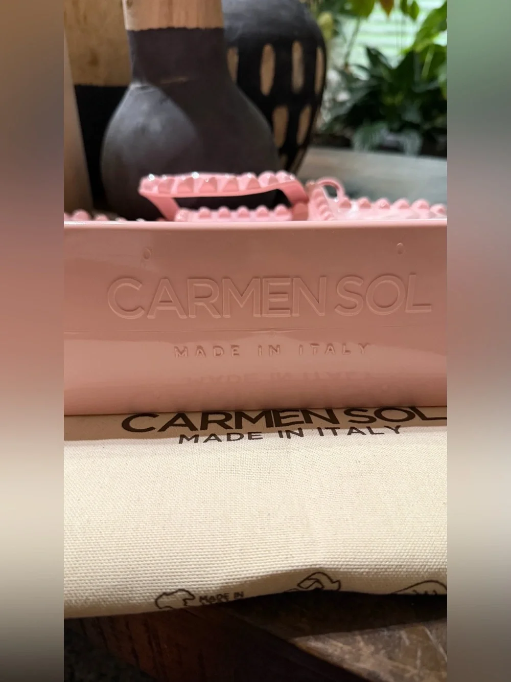 NWOT Carmen Sol Baby Pink Studded Jelly Tote Made in Italy Dust Bag